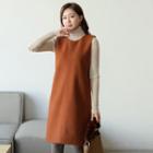 Pocket-side Wool Blend Pinafore Dress