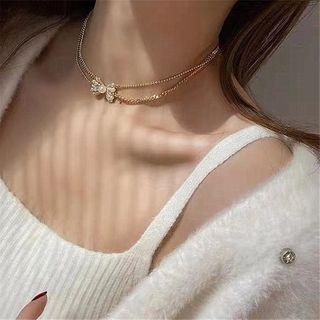 Bow Pendant Faux Pearl Choker Gold - One Size
