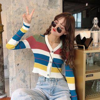 Striped Long-sleeve Knit Cropped Top