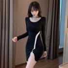 Contrast-trim Slit-front Minidress