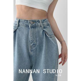 Ruched High-waist Straight-cut Jeans