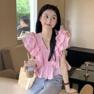 Ruffled Gingham Sleeveless Top