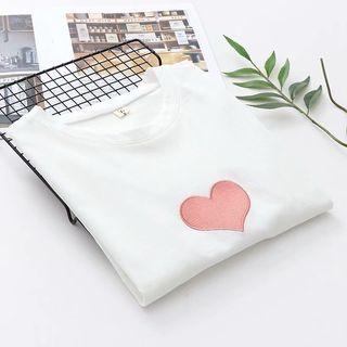 Heart Applique Short-sleeve T-shirt White - One Size