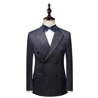 Set: Patterned Double Breasted Blazer + Vest + Dress Pants