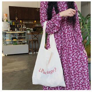 Lettering Canvas Tote Bag Red Lettering - White - One Size