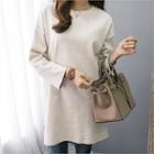 Slit-hem Brushed-fleece Long T-shirt