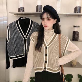 Set: Turtleneck Top + V-neck Knit Vest