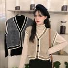 Set: Turtleneck Top + V-neck Knit Vest