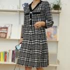 Metallic-button Patterned A-line Midi Knit Dress