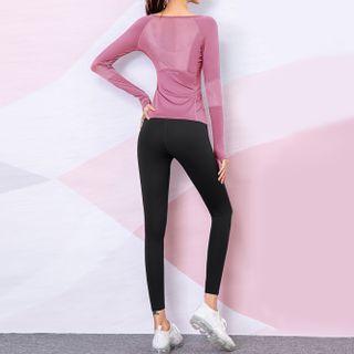 Set: Long-sleeve Mesh Panel Sports T-shirt + Leggings