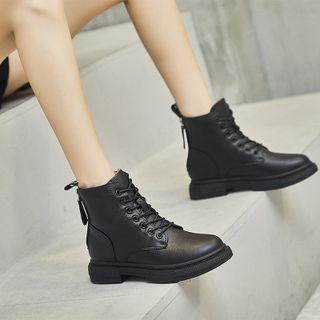 Lace-up Fleece-lined Block-heel Short Boots