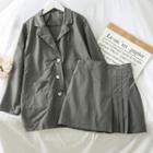 Set: Loose-fit Blazer + Pleated Mini Skirt