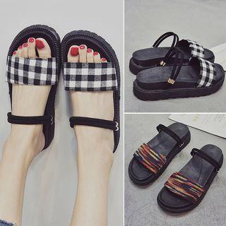 Printed Slide Double Straps Platform Sandals