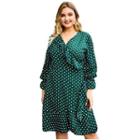 Long-sleeve Frill-trim Dotted Dress