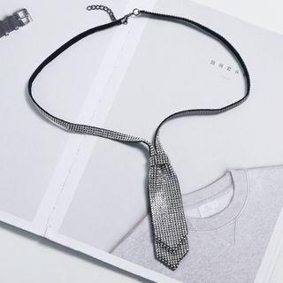 Rhinestone Neck Tie Silver - One Size