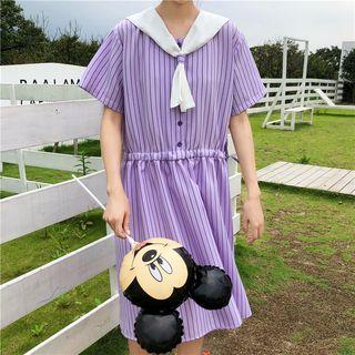 Sailor-collar Striped Short-sleeve Dress