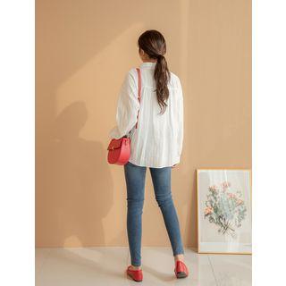 Plus Size Textured Cotton Peasant Blouse