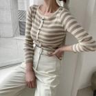 Button-up Striped Knit Top