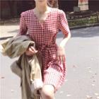 V-neck Checked Short-sleeve Dress
