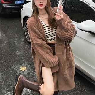 Plain Slit Cardigan Brown - One Size
