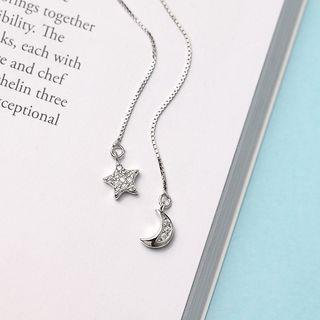925 Sterling Silver Moon & Star Threader Earring Silver Threader - 1 Pair - Silver - One Size