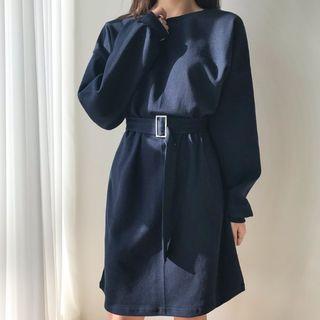 Round-neck Pullover Dress With Belt