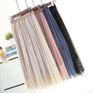 Lace-hem Velvet Mesh Overlay Skirt