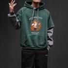 Mock Two-piece Bird Print Hoodie