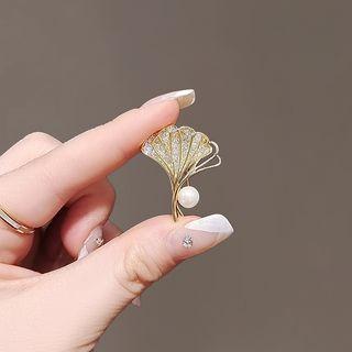 Leaf Faux Pearl Rhinestone Alloy Brooch Gold - One Size