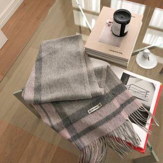 Fringe-trim Plaid Wool Scarf