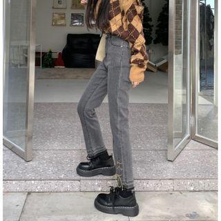 Lace Up Straight Leg Cropped Jeans