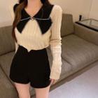 Lace Trim Collared Sweater / Plain Shorts / Set