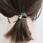 Rhinestone Flower & Pearl Hair Tie As Shown In Figure - One Size