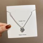 Checker Print Heart Necklace X794 - Silver - One Size