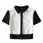 Short-sleeve Two Tone Button-up Top