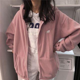 Bear Embroidered Zip Fleece Hoodie
