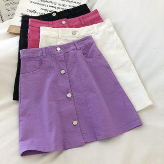 Single-breasted Plain A-line Skirt