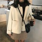 Button Coat / Mini A-line Plaid Skirt