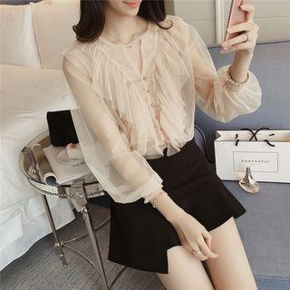 Set: Ruffle Chiffon Blouse + Camisole Top