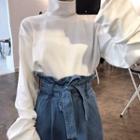 High-waist Bow-accent Wide-leg Jeans