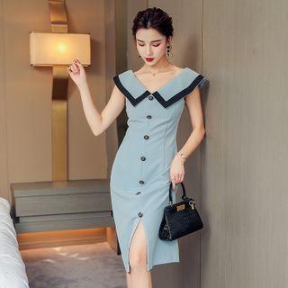 Cap-sleeve Embellished Midi Sheath Dress