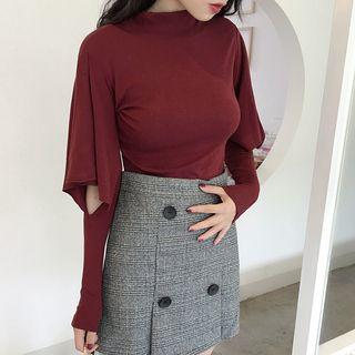 Long-sleeve Cutout Frill-trim Top