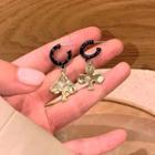 Asymmetrical Alloy Dangle Earring 1 Pair - 925 Silver Needle - Black Ring - Gold - One Size