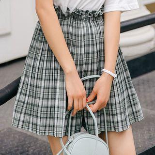 Plaid Mini A-line Skirt Green - One Size