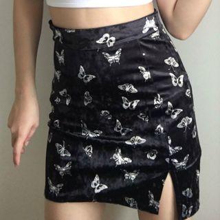 Butterfly Printed Velvet Slit Skort
