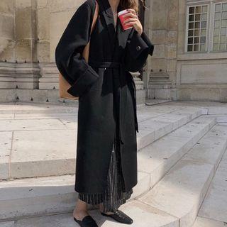 Long-sleeve Tie-waist Woolen Coat