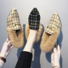 Block Heel Furry Plaid Loafers
