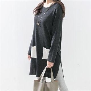 Long-sleeve Dual-pocket T-shirt Dress