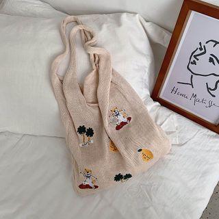 Embroidered Knit Tote Bag