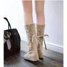Back Bow Accent Mid-calf Hidden Wedge Boots